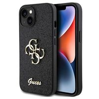 iPhone 15 Guess Fixed Glitter 4G Metal Logo Cover - Zwart - thumbnail