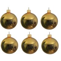 Kerstballen set - 6x stuks - goud - glas - 6 cm - glans - kerstversiering - met gouden ophanglintje