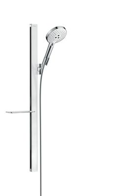 hansgrohe Raindance Select S doucheset 120 3jet met Unica`E glijstang 90 cm met handdouche en zeepschaal 90 cm met Isiflex`B doucheslang 160 cm, wit/chroom