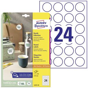 Avery-Zweckform L3415-10 Universele etiketten Ø 40 mm Papier Wit 240 stuk(s) Permanent hechtend Laser (zwart/wit), Laser (kleur)