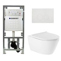 QeramiQ Salina Toiletset - rimless - Geberit inbouwreservoir - diepspoel wandcloset - softclose - quickrelease - ronde knoppen - wit 0701131/SW96855/SW96857/SW706186 - thumbnail