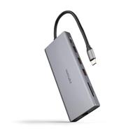 NANOCABLE 10.16.4612 - USB-C Hub, 12-in-1, USB-C 3.1 naar 3 x USB-A 3.2 + USB-C PD + 2 x HDMI 4K @ 60Hz + RJ45 1 Gbps + TF + SD + Audio Jack 3.5, Aluminium, Grijs, 1 ca. 8 cm