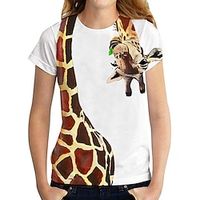 Dames T-shirt Wit Grafisch Giraffe Afdrukken Korte mouw Uitgaan Weekend Basic Ronde hals Normaal S Lightinthebox