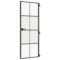 vidaXL Binnendeur smal 76x201,5 cm gehard glas en aluminium zwart, opdekdeur, paneeldeur, badkamerdeur, binnen deur, slaapkamerdeur