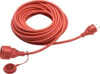 Meister Veiligheidscontact-verlenging - 10 m kabel - rood - rubberen slang - IP44 buiten/koppeling met aanraakbeveiliging/Schuko-verlenging / 7435070
