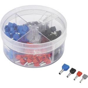 TRU COMPONENTS 739884 Assortiment dubbele adereindhulzen 0.75 mm², 1 mm², 1.5 mm², 2.5 mm² Deels geïsoleerd Grijs, Rood, Zwart, Blauw 200 stuk(s)