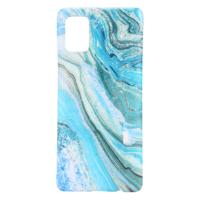 Shop4 - Samsung Galaxy A51 Hoesje - Zachte Back Case Marmer Licht Blauw