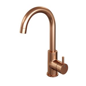 Wastafelmengkraan Brauer Copper Edition Coldstart Opbouw Hoog Gebogen Korte Ronde Hendel Geborsteld Koper PVD Brauer