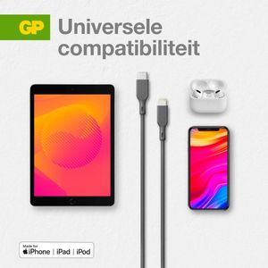 GP USB-laadkabel USB 2.0 USB-C stekker, Apple Lightning stekker 1.00 m Grijs GPCBCL1PGYUSB221