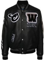 Off-White logo-appliqué leather bomber jacket - Noir