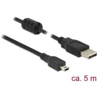 Delock USB-kabel USB 2.0 USB-A stekker, USB-mini-B stekker 5.00 m Zwart Met Ferrietkern 84916 - thumbnail