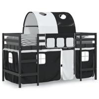 vidaXL Kinderhoogslaper met tunnel 90x200 cm grenenhout wit en zwart, kinderbed, peuter bed, halfhoogslaper, peuterbed, junior bed, bedhuisje