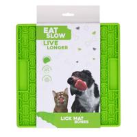 Eat Slow Live Longer Likmat, 21 x 21 cm, vierkant, snuffelmat, anti-snuffelmat, slowfeeder, afleiding, honden en katten, 100% siliconen, met zuignappen, vaatwasmachinebestendig, groen