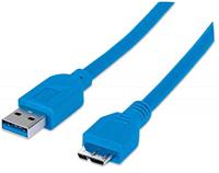 Manhattan USB-A naar micro-USB-kabel, 2m, mannelijk naar mannelijk, blauw, 5 Gbps (USB 3.2 Gen1 aka USB 3.0), SuperSpeed USB, levenslange garantie, polybag