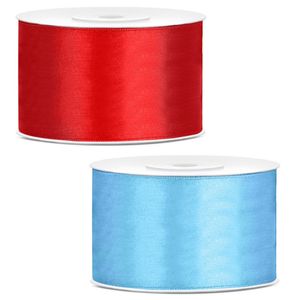 Sierlinten/cadeaulinten/satijnen linten - Set 2x stuks - rood en lichtblauw - 38 mm x 25 meter