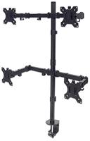 Manhattan TV & Monitor Mount, Bureau, Double-Link Arms, 4 schermen, Schermmaten: 10-27 inch, Zwart, Stand of Clamp Assembly, Quad Screens, VESA 75x75 tot 100x100mm, Max 8kg (elk), Levenslange garantie