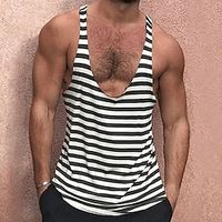 Voor heren Singlet Vest Top Onderhemd Mouwloos shirt Gestreept Diepe V-hals Buiten Uitgaan Mouwloos Kleding Modieus Ontwerper Spier Lightinthebox - thumbnail