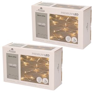 Set van 2x stuks kerstverlichting warm wit 120 leds met dimmer en timer functie 1200 cm