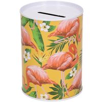 Spaarpot geel blik flamingo 7.5 x 10 cm   -