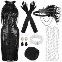 Roaring jaren '20 Jaren 1920 Cocktail jurk Vintage Jurk Flapper jurk Jurken Outfits Galajurken Kerst feestjurk The Great Gatsby Charleston Dames Pailletten Kwastje Veer Nieuwjaar Halloween Feest Lightinthebox