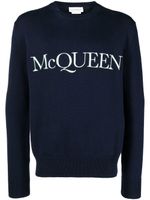 Alexander McQueen pull à logo brodé - Bleu