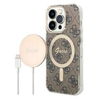 Guess 4G Edition Bundle Pack iPhone 14 Pro Max Hoesje & Draadloze Oplader - Bruin - thumbnail