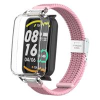 By Qubix - Braided nylon bandje met case - Roze - Xiaomi Smart band 7 Pro