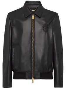 Billionaire veste bomber en cuir à logo embossé - Noir