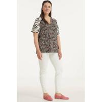 Exxcellent top Maud met all over print en mesh roodbruin/ecru/oudroze