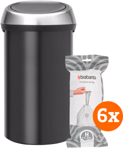 Brabantia Touch Bin 60 Liter Matt Black Fingerprint Proof + Vuilniszakken (120 stuks)