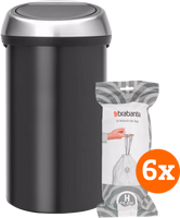 Brabantia Touch Bin 60 Liter Matt Black Fingerprint Proof + Vuilniszakken (120 stuks)