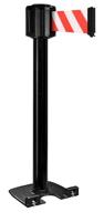 Buitenpaal, zwart, zware basis met wieltjes, riem 10 m/100 mm, rood/wit