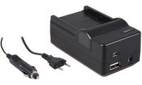 4-in-1 acculader voor Panasonic VW-VBD1 accu - compact en licht - laden via stopcontact, auto, USB en Powerbank