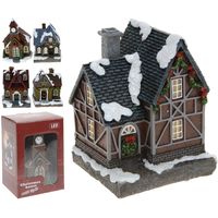 5x Verschillende polystone kersthuisjes/kerstdorpje huisjes met verlichting 13,5 cm - thumbnail