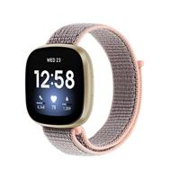 By Qubix - Compatible met Fitbit Versa 3 - Fitbit Versa 4 - Fitbit Sense 1 - Fitbit Sense 2 - Sport loop nylon bandje - Zandroze - Compatible fitbit bandje