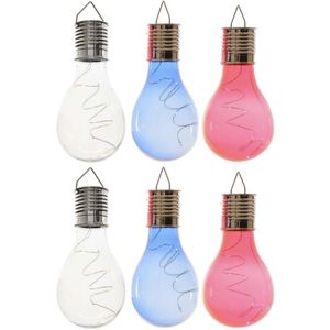 6x Buiten LED wit/blauw/rood peertjes solar verlichting 14 cm