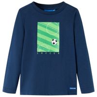 Kindershirt met lange mouwen voetbalveldprint 140 marineblauw