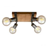 Briloner Leuchten - Spotlamp, plafondspot retro, plafondlamp vintage, draai- en zwenkbaar, 4x E27, metaal hout, kleur: gunmetal, 280x280x90mm (LxBxH), 2900-041