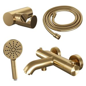 Opbouwset Bad- en Douchekraan Brauer Gold Edition Thermostatisch Met Wandhouder En Handdouche 3 Standen Geborsteld Goud Brauer