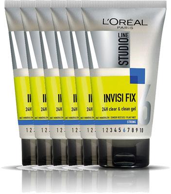 L’Oréal Paris Studio Line Invisi Fix 24H Clear & Clean Gel Strong - 6 x 150 ml - Gel - Voordeelverpakking