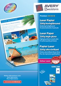 Avery-Zweckform Premium Laser Paper 200g high gloss 1398-200 Laserprintpapier DIN A4 200 g/m² 200 vellen Wit