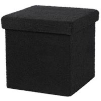 Poef Teddy BOX - hocker - opbergbox - zwart - polyester/mdf - 38 x 38 cm - opvouwbaar