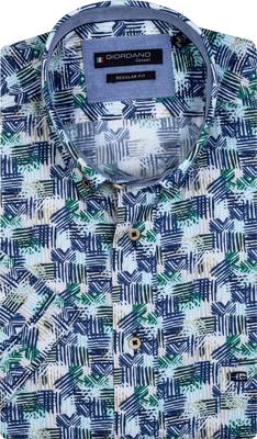 Giordano Heren Overhemd Wit Met Groene Print Satijn Regular Fit