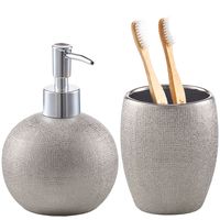 Badkamer accessoires set 2-delig - keramiek - zilver glitter design