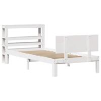 vidaXL Bedframe met hoofdbord massief grenenhout wit 75x190 cm
