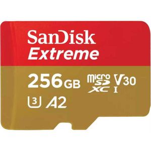 SanDisk Extreme microSDXC 256 GB geheugenkaart UHS-I U3, Class 10, V30, A2, incl. Adapter