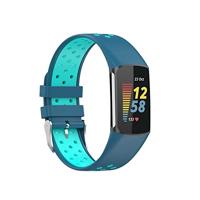 By Qubix - Compatible met Fitbit Charge 5 - Fitbit Charge 6 Sportbandje met gesp - Blauw/turquoise - Tweekleurig - Maat: L - Compatible fitbit bandje
