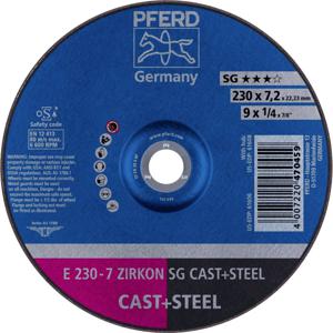 PFERD 62223628 E 230-7 ZIRKON SG CAST+STEEL Afbraamschijf gebogen Diameter 230 mm Boordiameter 22.23 mm Grijs/grauw sferoïdisch gietijzer, Staal, Gegoten staal