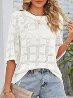 Loose Plain Crew Neck Casual Shirt