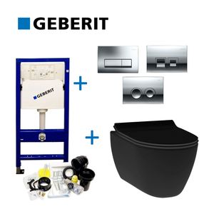 Geberit UP100 Toiletset 13 Idevit Alfa Matzwart Rimfree Met Bril En Drukplaat